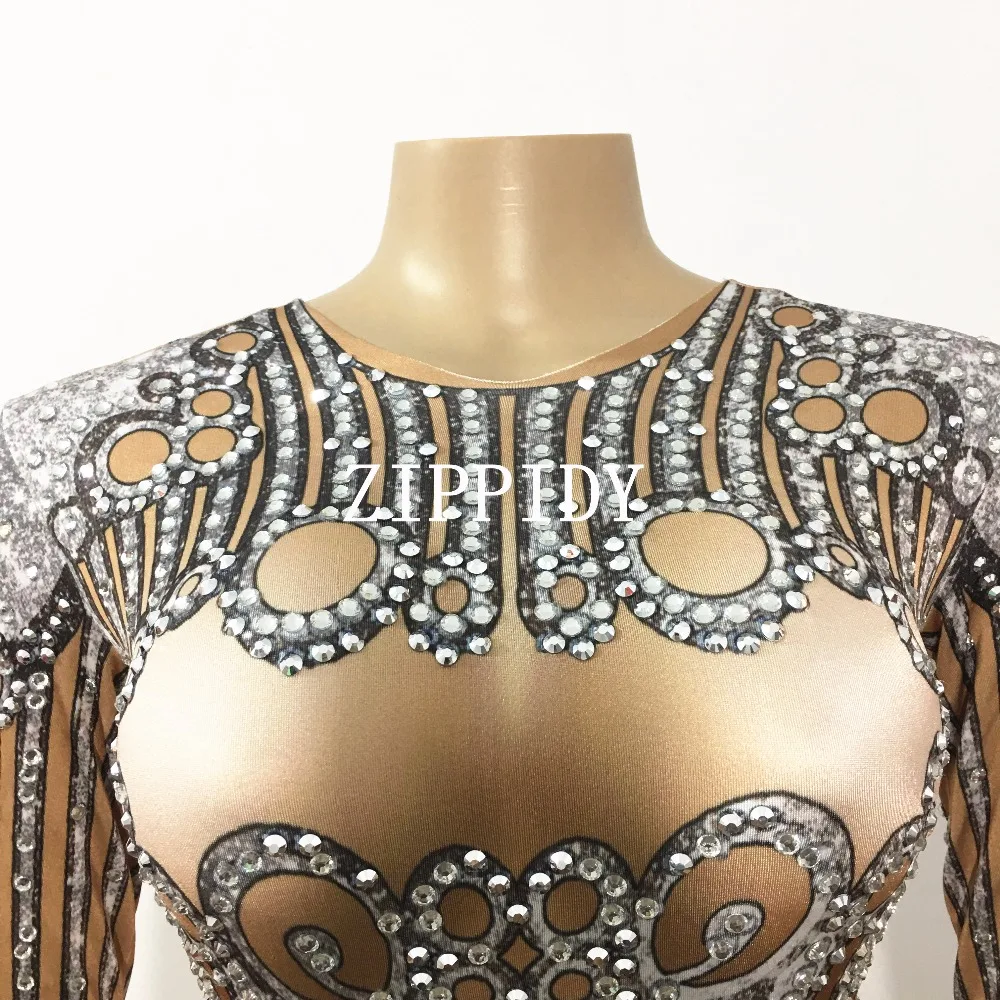 Модные блестящие стразы телесного цвета облегающий Костюм Стретч кристаллы