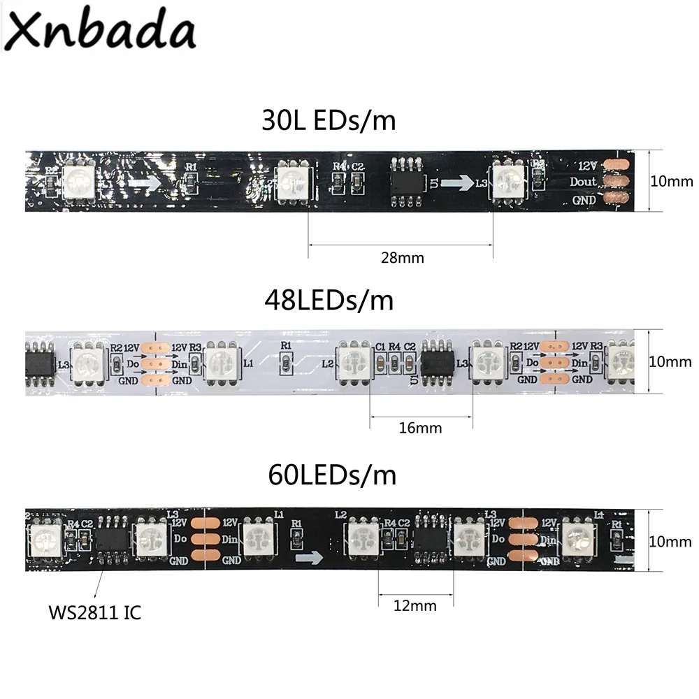 DC12V WS2811 5050 RGB адресуемый светодиодный пиксельный светильник полноцветная светодиодная лента Гибкая цифровая светодиодная лента 1 Ic контроль 3