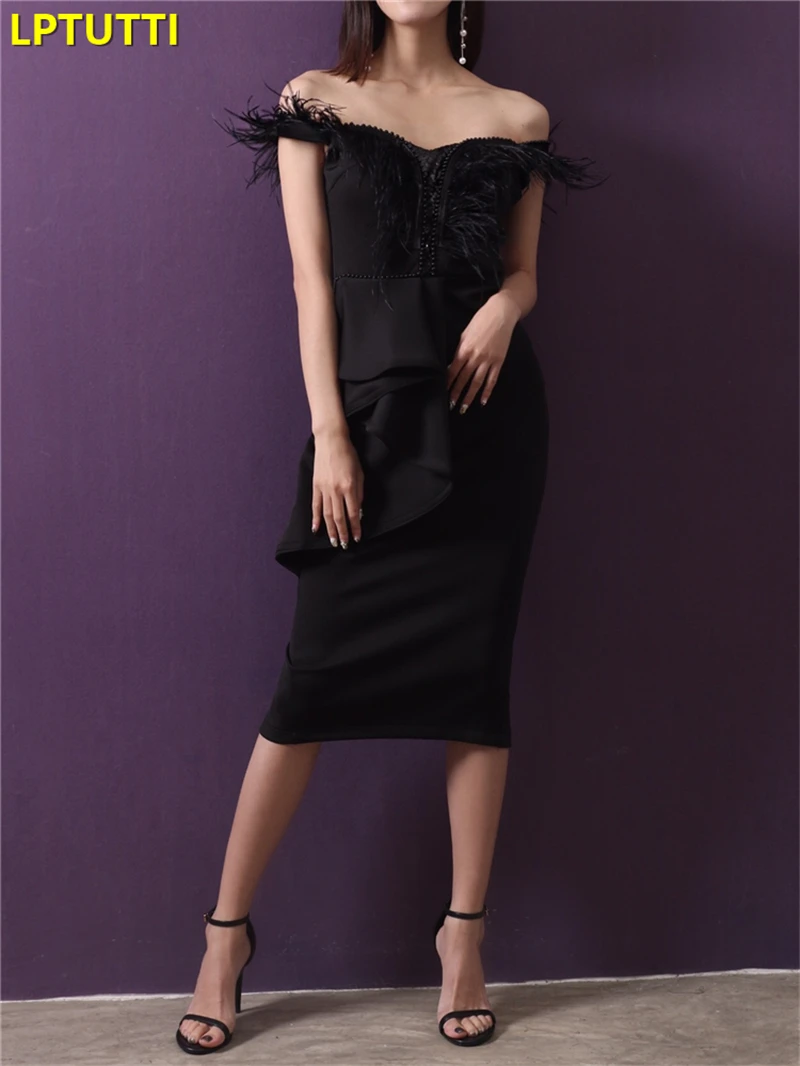 LPTUTTI Бисероплетение перо кисточкой Новые Сексуальные женские праздничные элегантные вечерние платья для выпускного вечера Необычные Короткие Роскошные вечерние платья