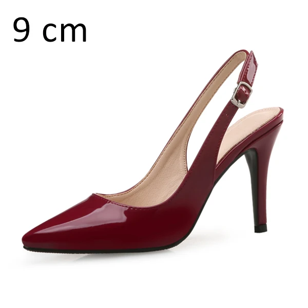 Wine Pumps 9cm Женские туфли-лодочки; туфли на высоком каблуке; кожаные весенние вечерние туфли; женские офисные модельные туфли с острым носком; брендовые туфли на тонком каблуке размера плюс - Цвет: Wine Pumps 9cm