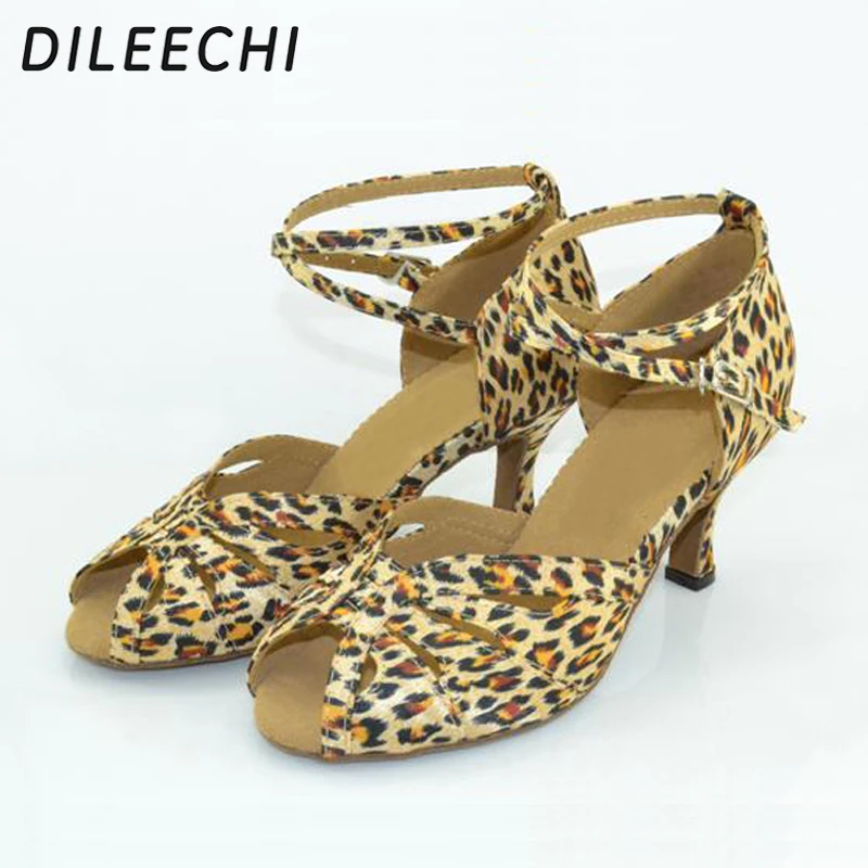 DILEECHI/атласная обувь для латинских танцев с леопардовым принтом женская летняя