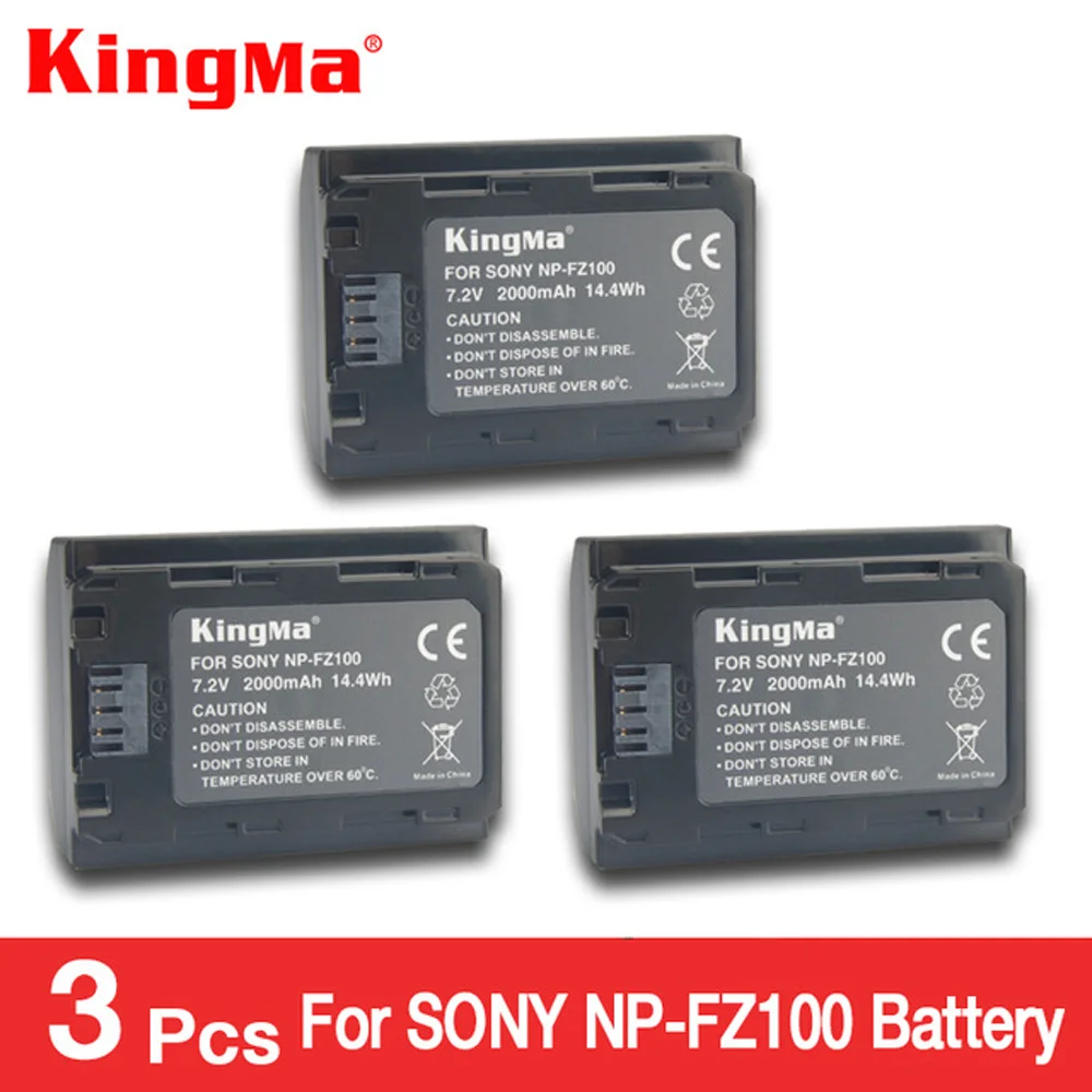 KingMa 3pcs NP-FZ100 NP FZ100 NPFZ100 Battery Batteries for Sony Alpha 9 A9 9R A9R 9S A9S A7RIII A7R3 BC-QZ1 Digital Camera | Электроника