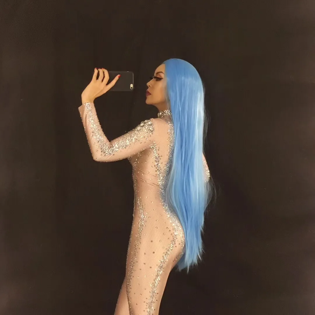 Glisten Crystals Printed Sexy Jumpsuit Birthday Prom Party Celebration Costume Nightclub Female Singer Stage Dance Show Bodysuit |