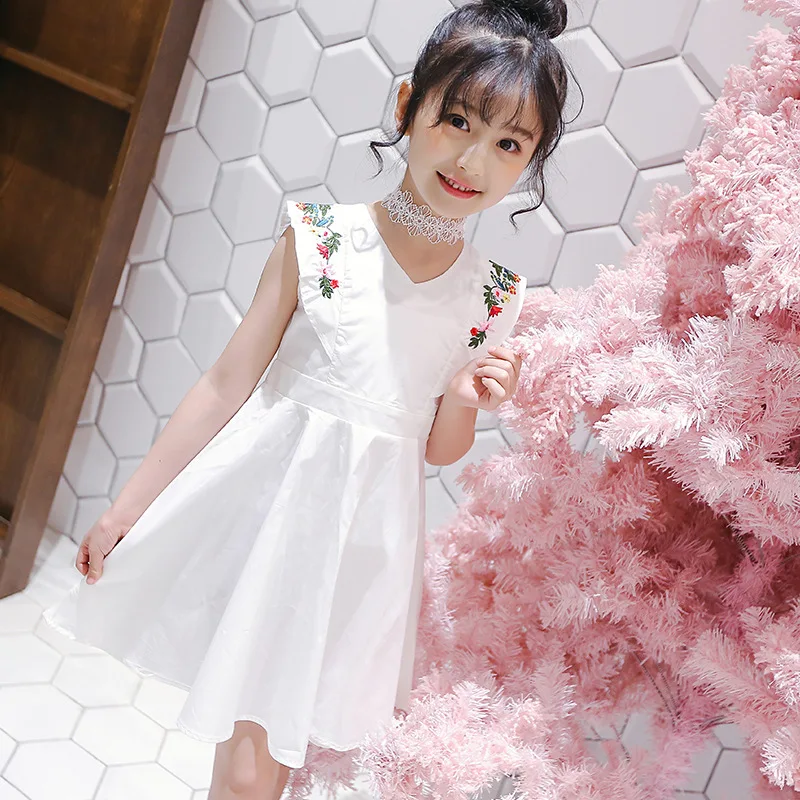 Girls Embroidered Dress Cute for Summer Sleeveless Cotton Little Girl 5 6 7 8 9 10 11 12 years kids dress | Детская одежда и обувь