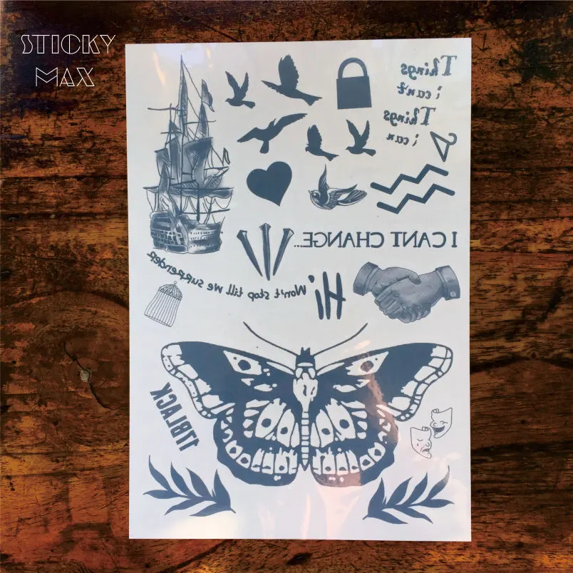 Временная татуировка с бабочкой кораблем и рисунком ногтей маленькие пропорции