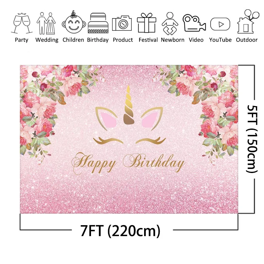Фотофон для дня рождения с розовыми блестками единорогом цветами | Электроника