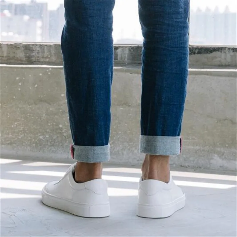 KRUSDAN Men Shoes Genuine Leather Casual White Sneakers 2018 Summer Handmade Vulcanized Walking Men's Lace Up Sports Flats | Обувь