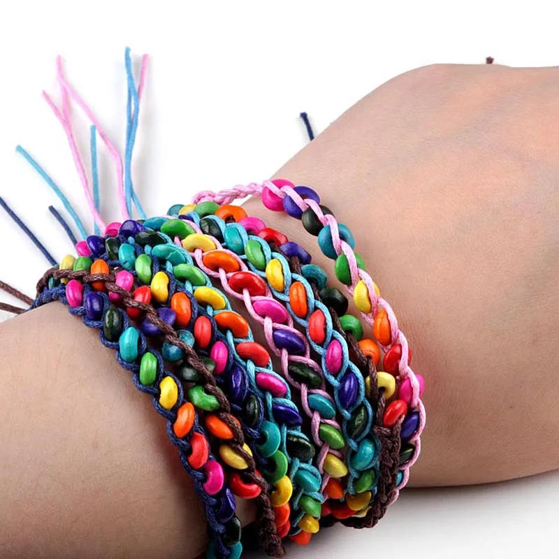 1 шт. оптовая продажа деревянные бусины плетеная веревка браслеты ручной работы