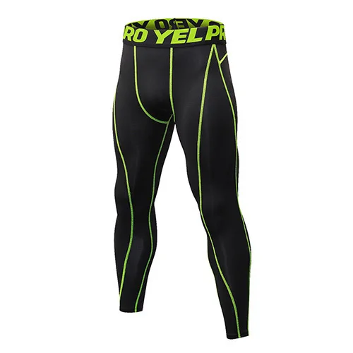black with green Новые компрессионные брюки спортивные колготки мужские беговые леггинсы одежда для спортзала фитнеса быстросохнущие эластичные спортивные мужские брюки - Цвет: black with green
