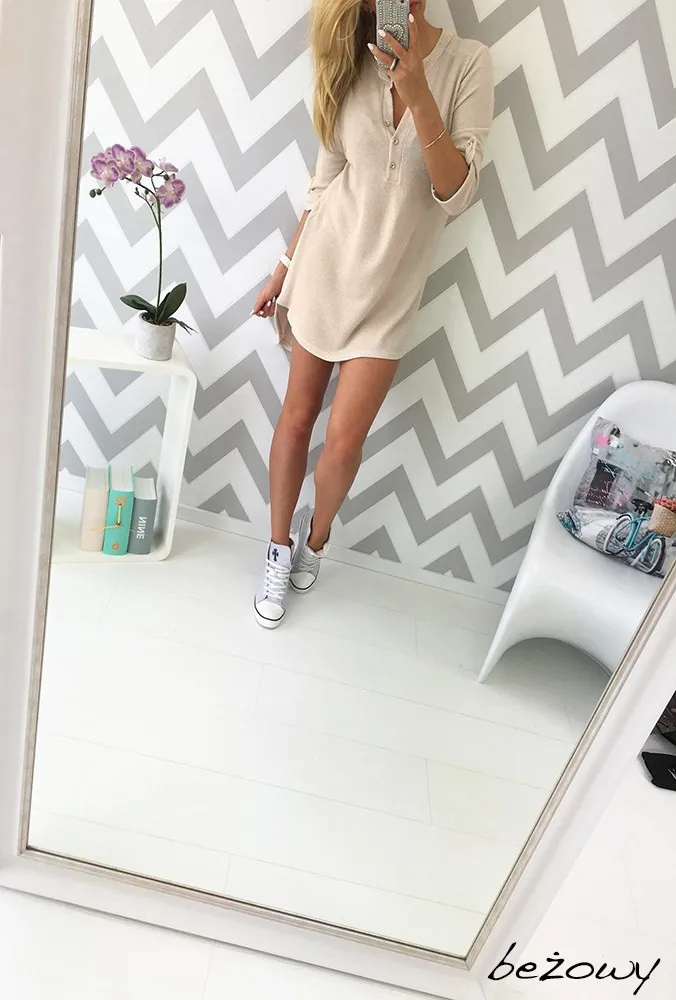 Summer Dres V-neck Knitted Sweater Dress Women New Fashion Casual Long-Sleeved Bottoming Playing | Женская одежда