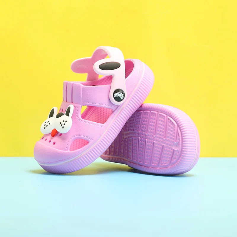 Pink Милые пляжная обувь флип-флоп детские тапочки для девочек сандалии для младенцев Животные Босоножки на каблуках дети света Вес EVA Сандалии с дырочками для мальчиков - Цвет: Pink