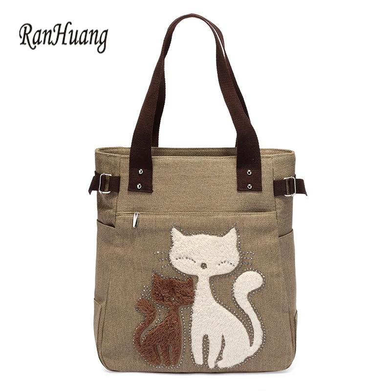 RanHuang 2023 Women's Canvas Handbags Cute Cat Tote Bag Lady Casual Shoulder Bags Women Fashion bolsas feminina - купить по