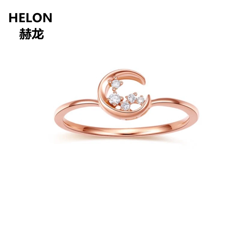 Твердые 14k розовое золото Природные бриллианты обручальное кольцо женское на