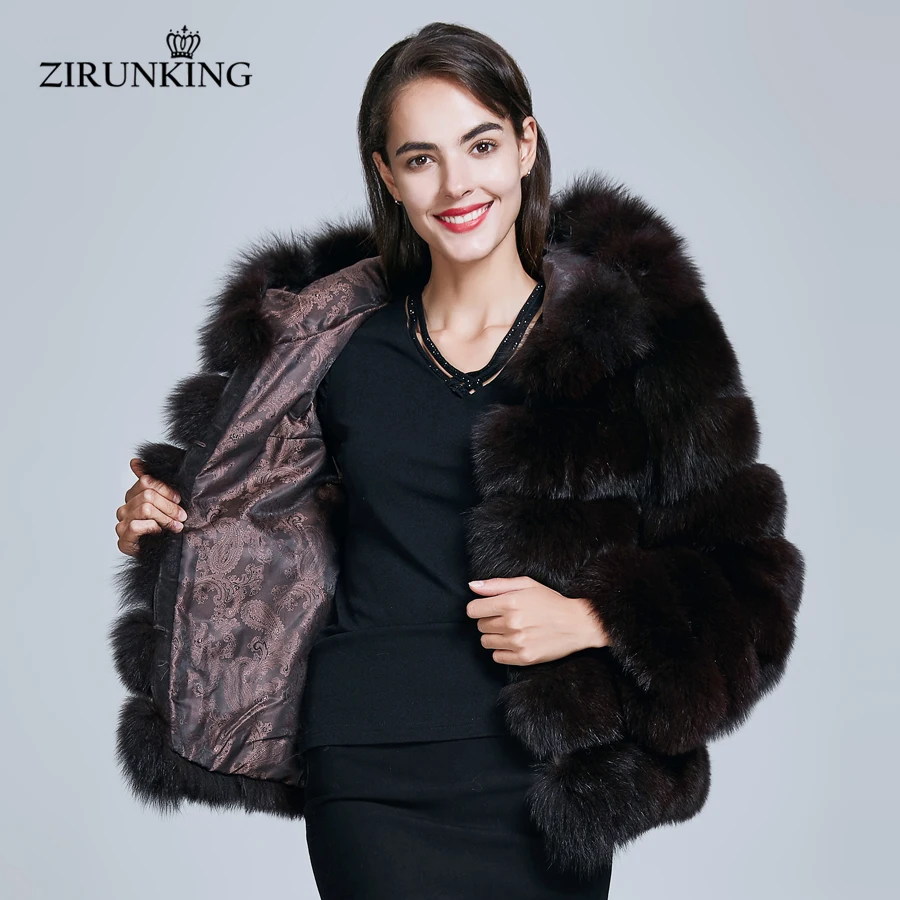 ZIRUNKING женские пальто с капюшоном из натурального меха женская толстая зимняя меховая куртка верхняя одежда из натурального меха голубой лисы пальто с капюшоном ZC1736
