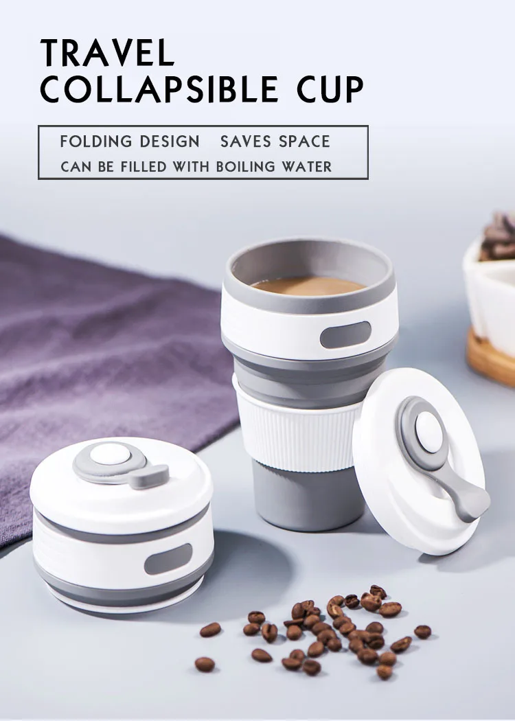 350ml collapsible coffee silicone cup with Lid folding water tea cup reusable travel Drinkware BPA free eco friendly make health