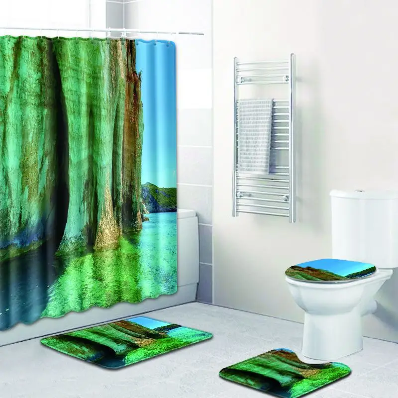 Cliff View 4 шт. занавески для душа 3D ковер набор ванной коврик Противоскользящие