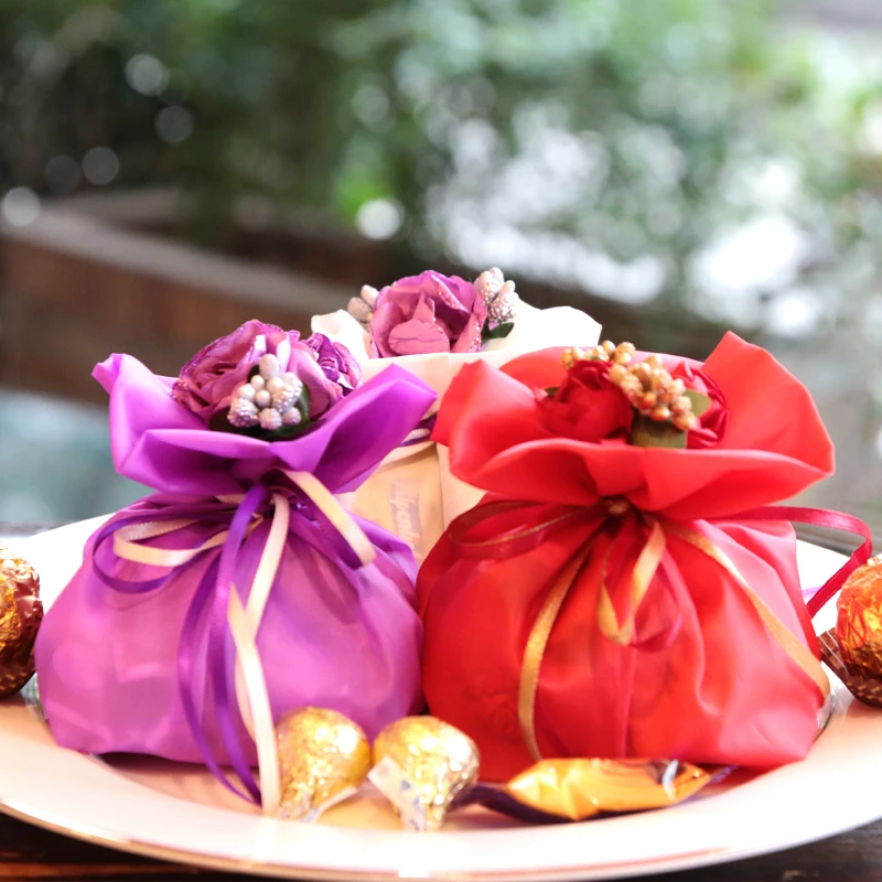 Высококлассный мешок из органзы коробки для конфет подарочные пакеты с цветами