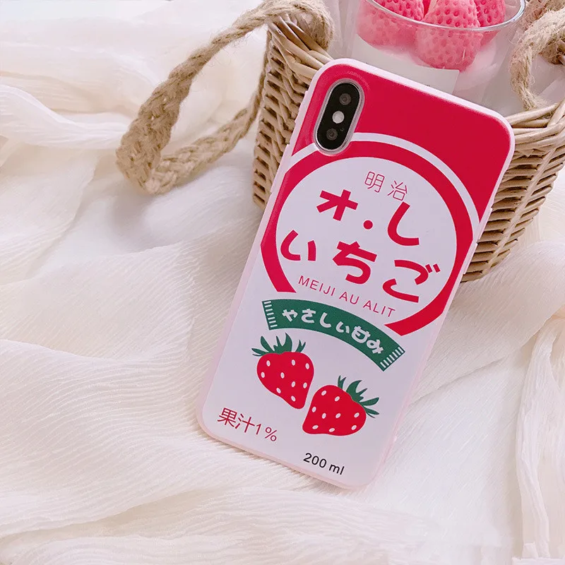 Kawaii японское клубничное молоко чехол для iPhone X 8 7 6 6S Plus Чехлы милый ТПУ Мягкий