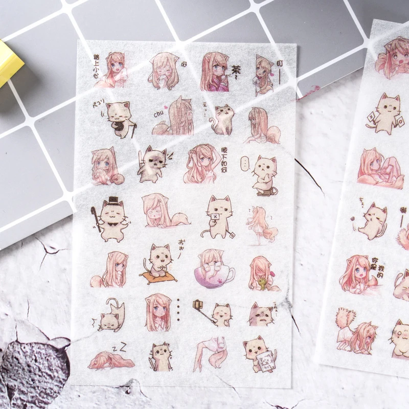 6 шт./компл. мультфильм Кот бумажный декоративный стикер DIY альбом печать для