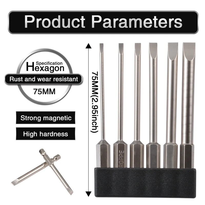 75mm 6pcs Slotted 6 шт./компл. 2,0-6,0 мм с плоским носком наконечник с прорезью отвертки 1/" Шестигранным хвостовиком магнитные прорези отвертки 75 мм S2 сплав Сталь - Цвет: 75mm 6pcs Slotted