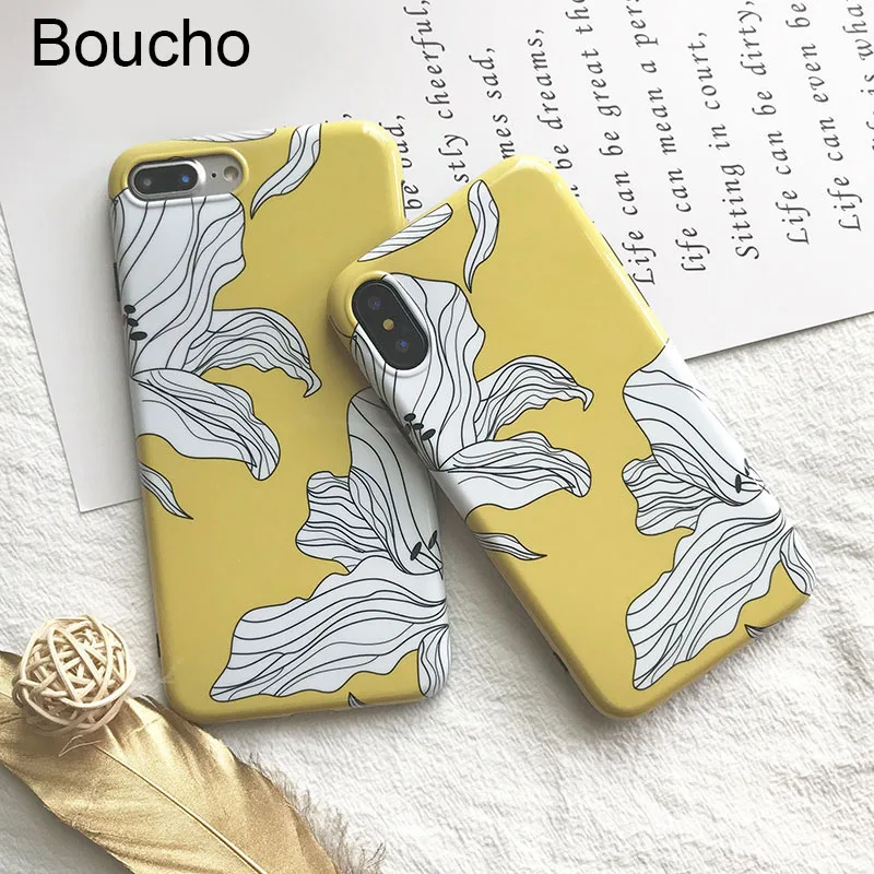 Boucho Retro Flowers Phone Cases For iphone X XS MAX XR Case 6 6S 7 8 Plus Fashion Glossy Soft IMD Back Cover |