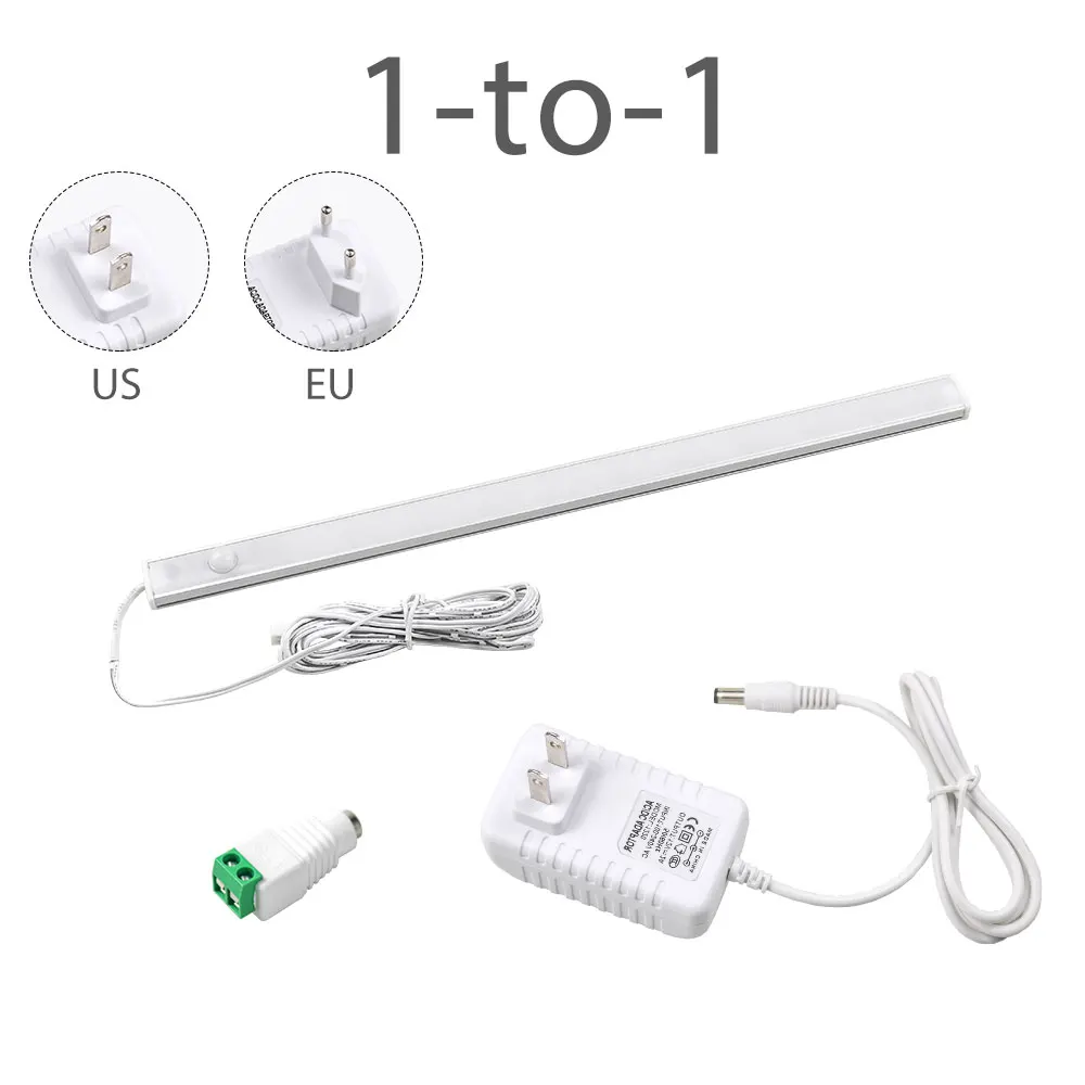 1 to 1 12V LED Under Cabinet Light Strip Bar Aluminnum Motion Sensor Lamp Strip Kitchen Wardrobe Cabinet Lighting 6W/8W/10W Night Light - Цвет: 1 to 1