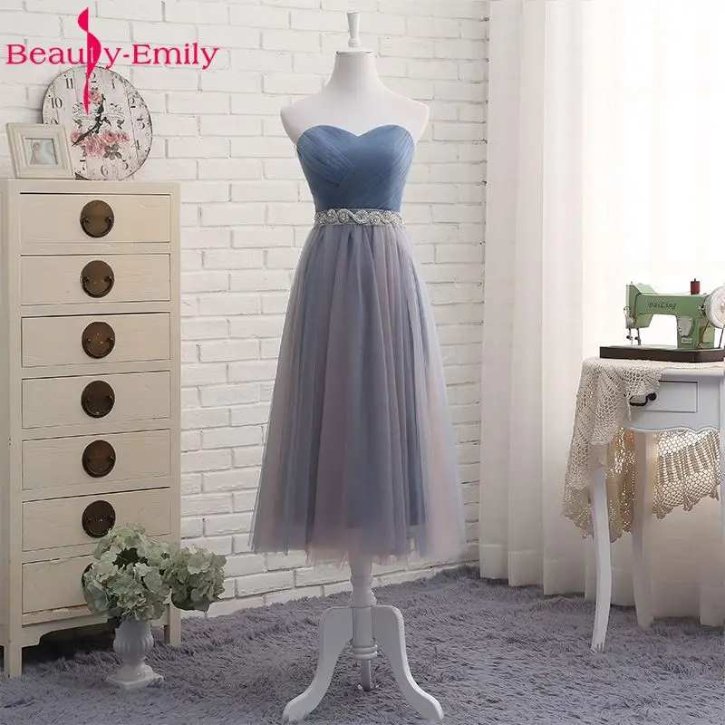 S2 Beauty Emily Высокое качество Тюль Длинные Короткие платья подружки невесты Формальные трапециевидные винтажные платья для выпускного вечера с открытыми плечами - Цвет: S2