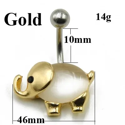 Gold Elephant Belly 1 шт., хирургическая сталь, модный цветок, CZ Fem, пупок, пупка, пупка, кольца, пирсинг для женщин, пупка, ювелирные изделия для тела, 14 г - Окраска металла: Gold Elephant Belly