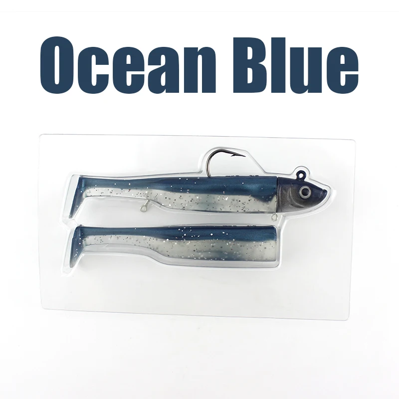 Ocean Blue 3,5 дюймов мягкая искусственная наживка для морской рыбалки, приманка для рыбной ловли, окуня, трески, рыбы, 11,5 см, рыболовные приманки, набор с 22 г, джиг-голова - Цвет: Ocean Blue