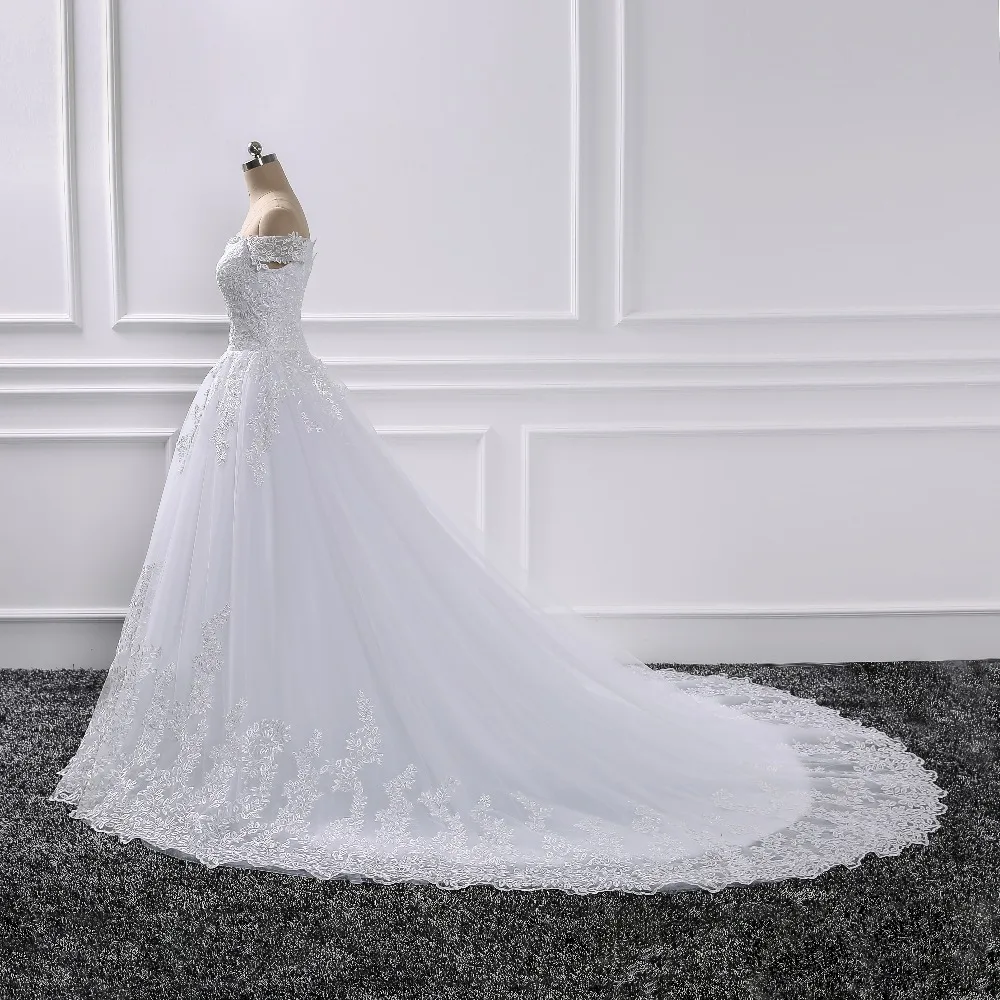 Vestido de Noiva свадебное платье принцессы с открытыми плечами и аппликацией, кружевное милое бальное платье, свадебное платье