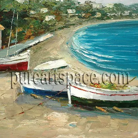 

Hand painted Abstract Modern Wall Art on Canvas Oil Painting Sailboat Blue Contemporary Art for Living Room Bedroom