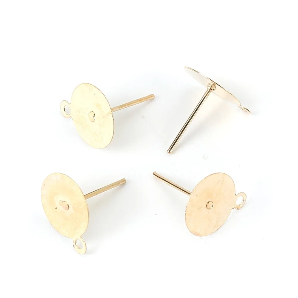 DoreenBeads сплав на железной основе серьги гвоздики фурнитура Круглый Золотой Серебряный цвет W/петля DIY Подвески 10-12 мм x 8 мм, 50 шт