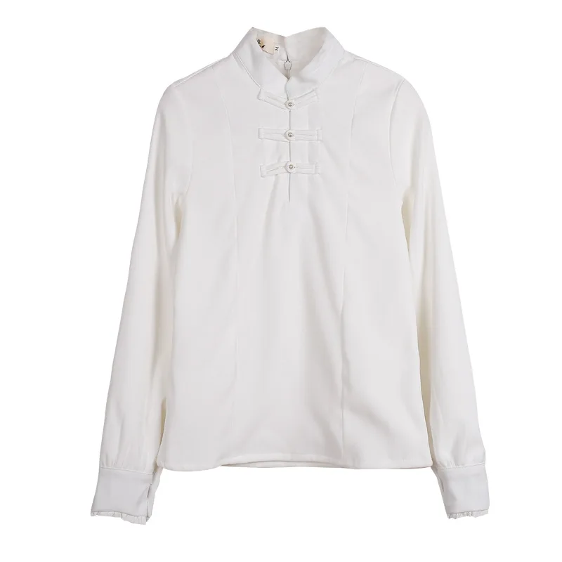 Китайский винтажный женский топ с воротником стойкой осенне зимняя рубашка