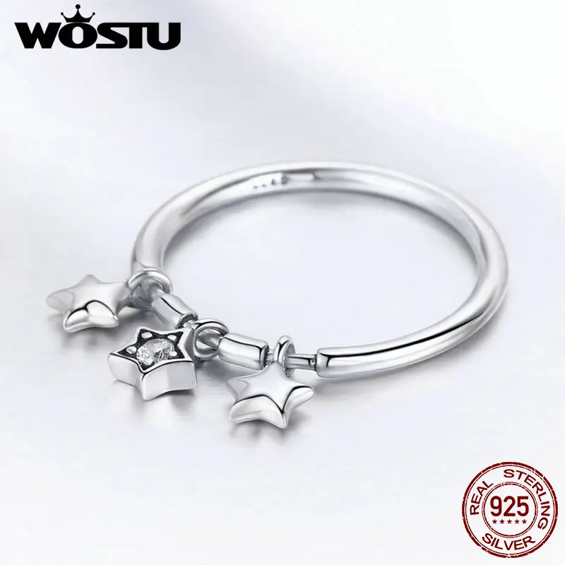 WOSTU, лидер продаж, 925 пробы, Серебряное блестящее висячие кольца в форме звезды для женщин, юбилейные вечерние ювелирные изделия,, подарок FIR406