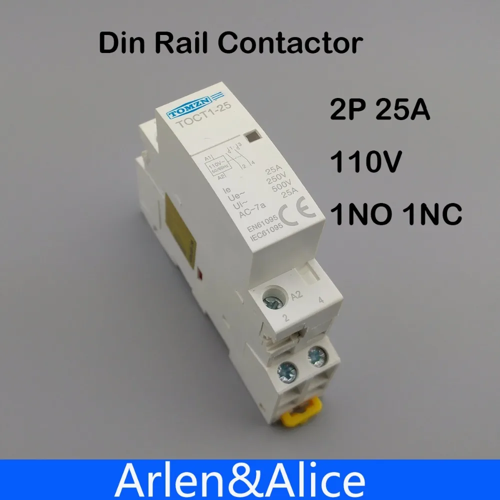 TOCT1 2P 25A 110 В катушка 230 50/60 Гц Din rail бытовой модульный контактор переменного тока 1NC
