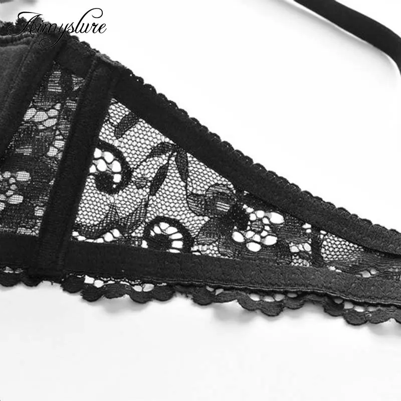 Sexy Lace Half Bra Set Woman Red Plunge Lingerie Ultra Thin B C D Cup Lady Underwear Black Brassiere | Женская одежда