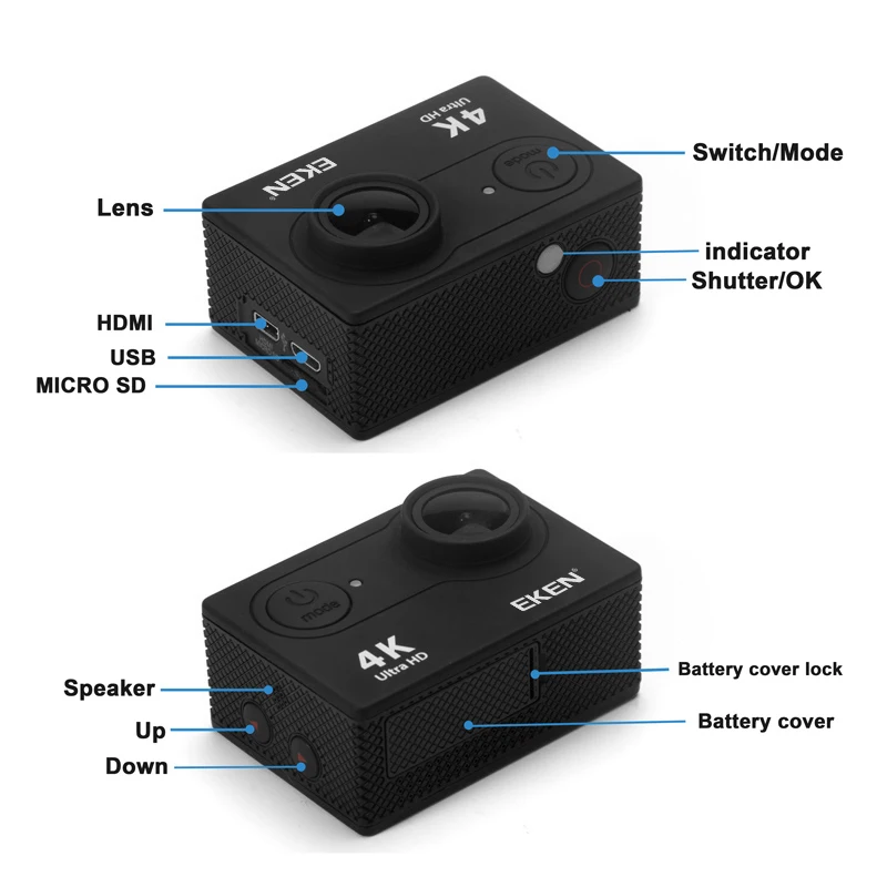 Оригинальная Экшн-камера eken H9R Ultra HD 4K WiFi с 2,4G пультом дистанционного управления 2," экраном 30 м водонепроницаемая Спортивная мини-камера