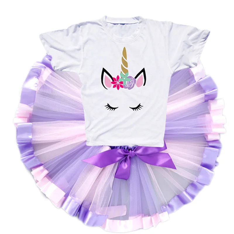 Комплекты летней одежды для маленьких девочек с единорогом пачка детей от 1 до 8