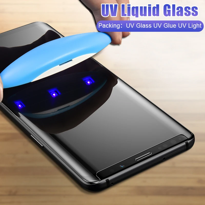 Ультрафиолетовый жидкий Полный Клей закаленное стекло для samsung Galaxy S10E S8 S9 S10 PLus Защитная пленка для экрана Note 8 9 защитное стекло