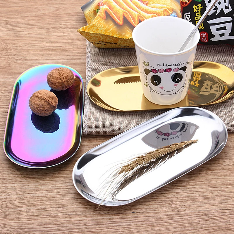 

New Oval Stainless Steel Storage Tray Fruit Plate Small Items Jewelry Display Plate Mirror Storage Tray Home Storage Organizer
