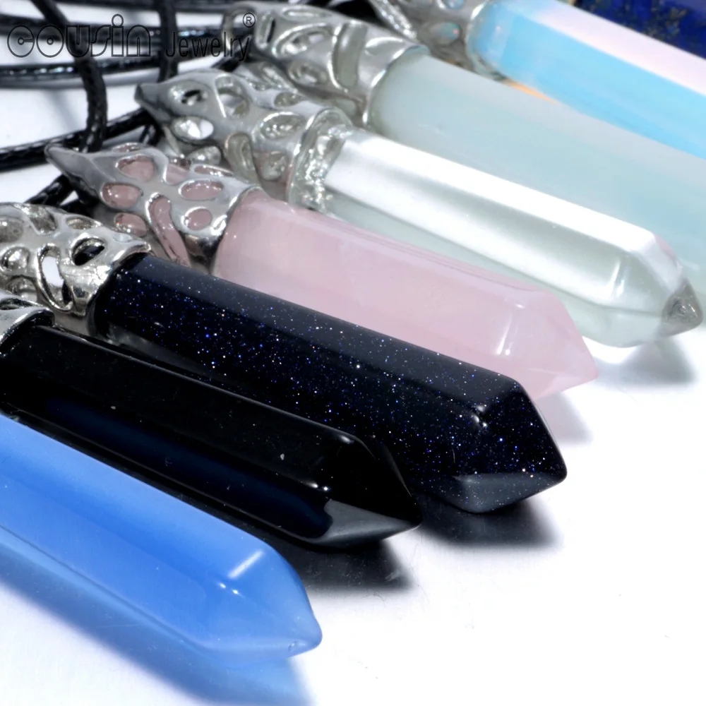 New Arrivals Hexagonal Pillar pattern necklace Crystal pendant with Leather Natural stone DZ0221a-r | Украшения и аксессуары