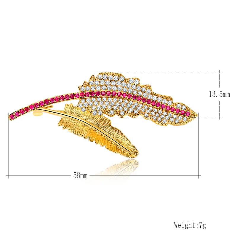 FYM серебряный цвет блестящий AAA кубический цирконий перо булавка брошь для женщин