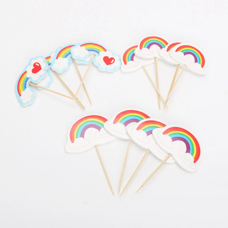 24pcs rainbow Единорог торт Toppers дети дни рождения и Свадьбы вечерние украшения Радуга облако блеск сердце украшения торта поставки - Цвет: 24pcs rainbow