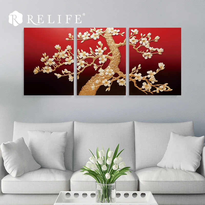 Красный магнолии HDF Картины ручной работы комбинированной панели для Гостиная на