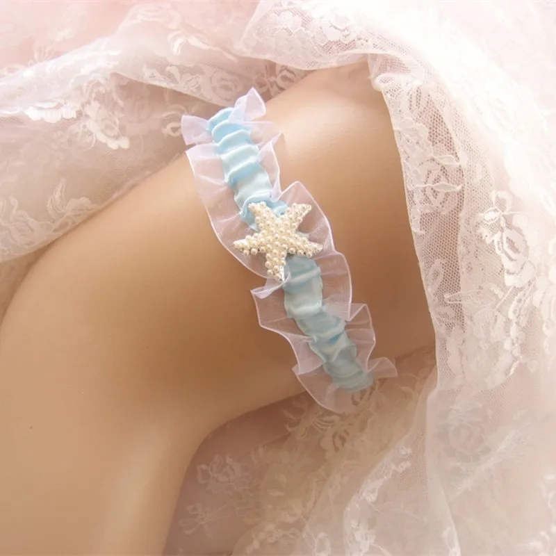 Свадебные подвязки с жемчугом морскими звездами синие Подвязки для невесты|vintage