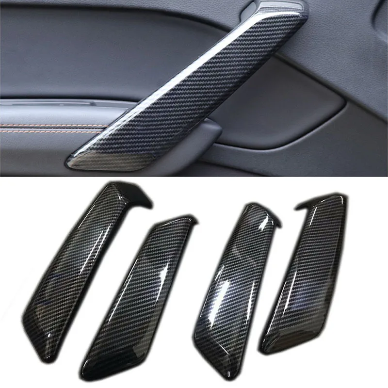 

ABS Carbon Fiber Car Interior Door Handle Cover Trim Door Bowl Stickers decoration 4PCS For Audi Q5 FY 2018 2019 accessories