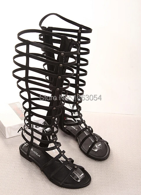 platform women sandals 2015 Sexy high-heeled Roman sheepskin with rivets hollow thin flat gladiator Tall Cool Boots | Обувь