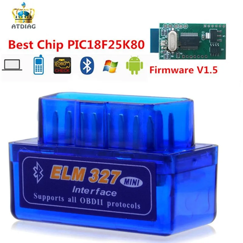 Лучший мини-сканер Elm327 Bluetooth OBD2/OBDII V1.5 Диагностический инструмент ELM 327 в 1 5