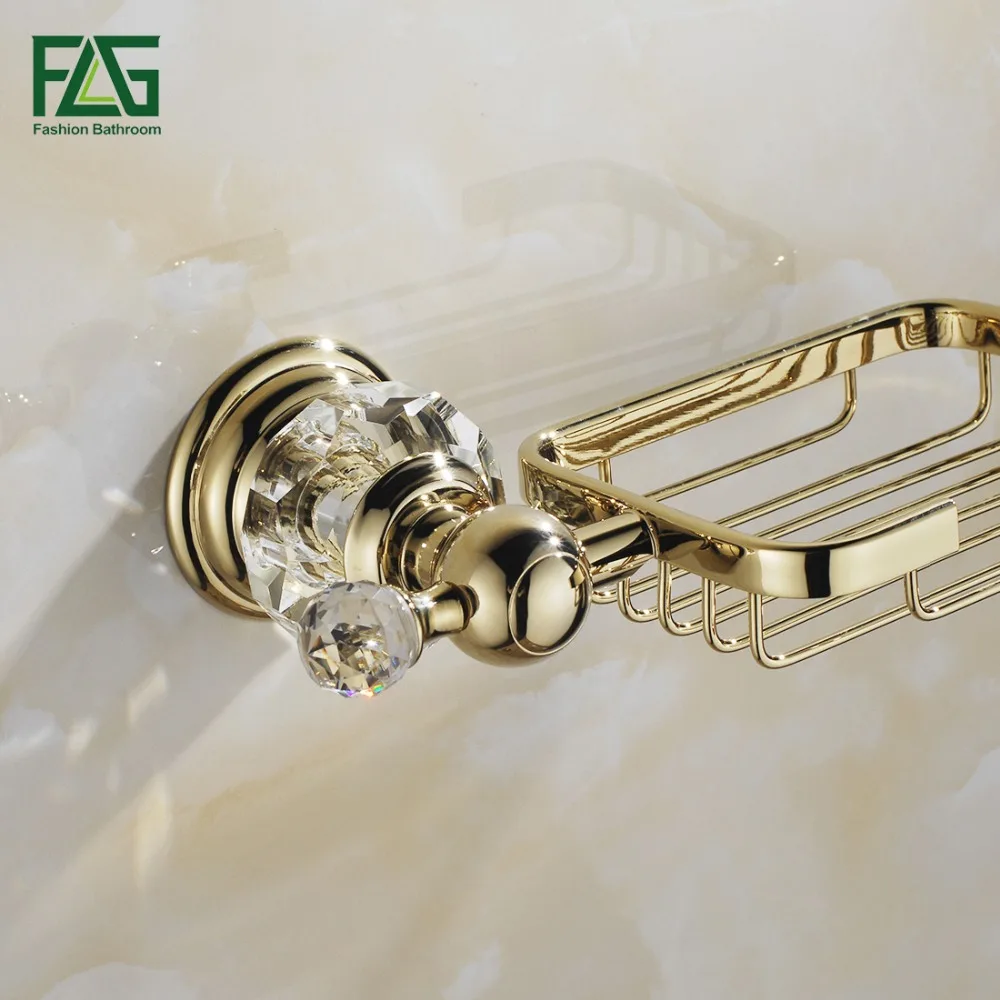 Настенная медная корзина для мыла ванной с золотистыми и кристаллами |