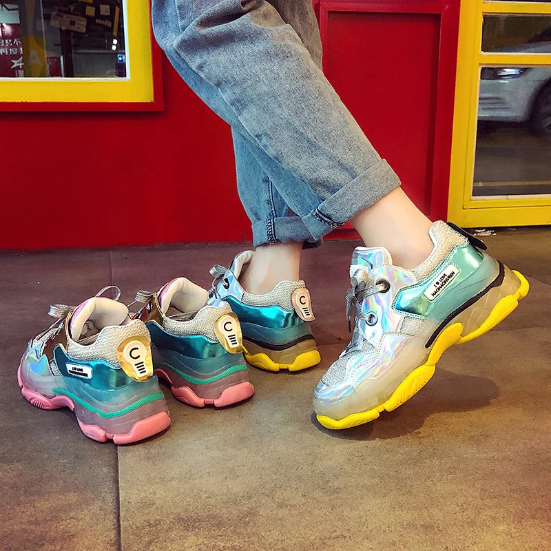 2019 Модные Новые блестящие Для женщин платформы коренастый кроссовки модные